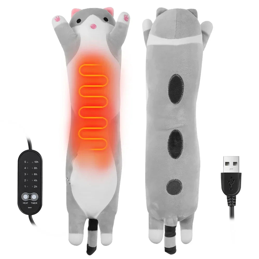 Cute Cat Electric Heating Pad for Period Cramps Soft Plush Stuffed Animal Design Portable USB Powered Heat Pad Gifts for Women