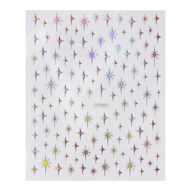 Metal Laser Holographic Star Nail Stickers, Disposable Self-Adhesive Resin Nail Decals for Women, Art Decor Accessories