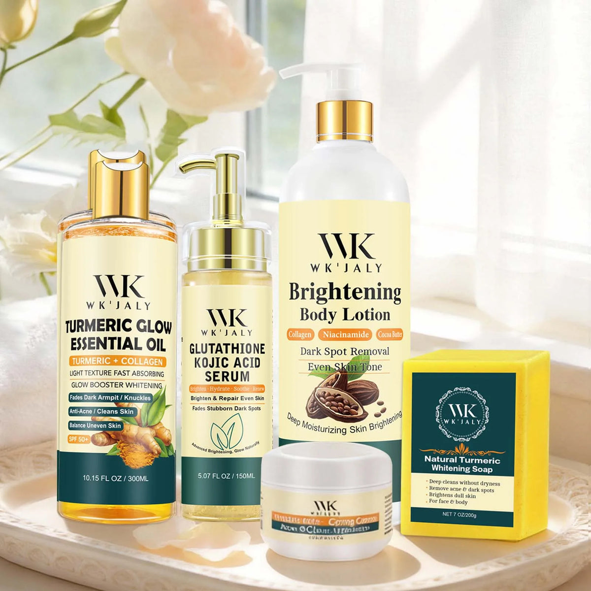 WK JALY Lightening Skin Care Kit for Dark, Black, Caramel Skin, Moisturizing, Acne and Spots Removal, Even Skin Tone for Women