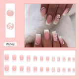 24 PCs Short French Simple Flower Pile Drill Nails with 1 Jelly Glue and 1 Nail File