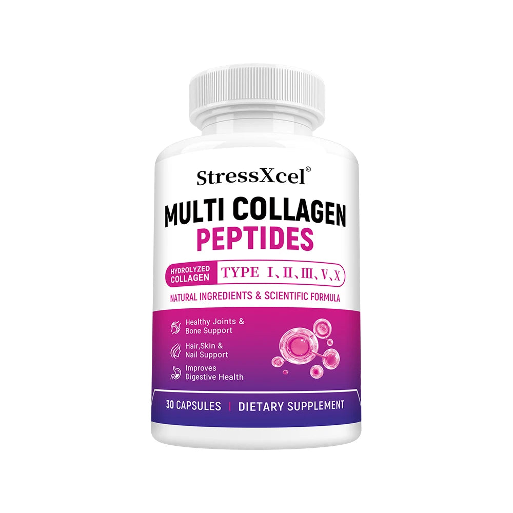 Multi Collagen Peptides Capsules, Type I II III V X, Biotin, Anti-Aging Skin, Hair, Nails, Joints, Gut & Immunity Support