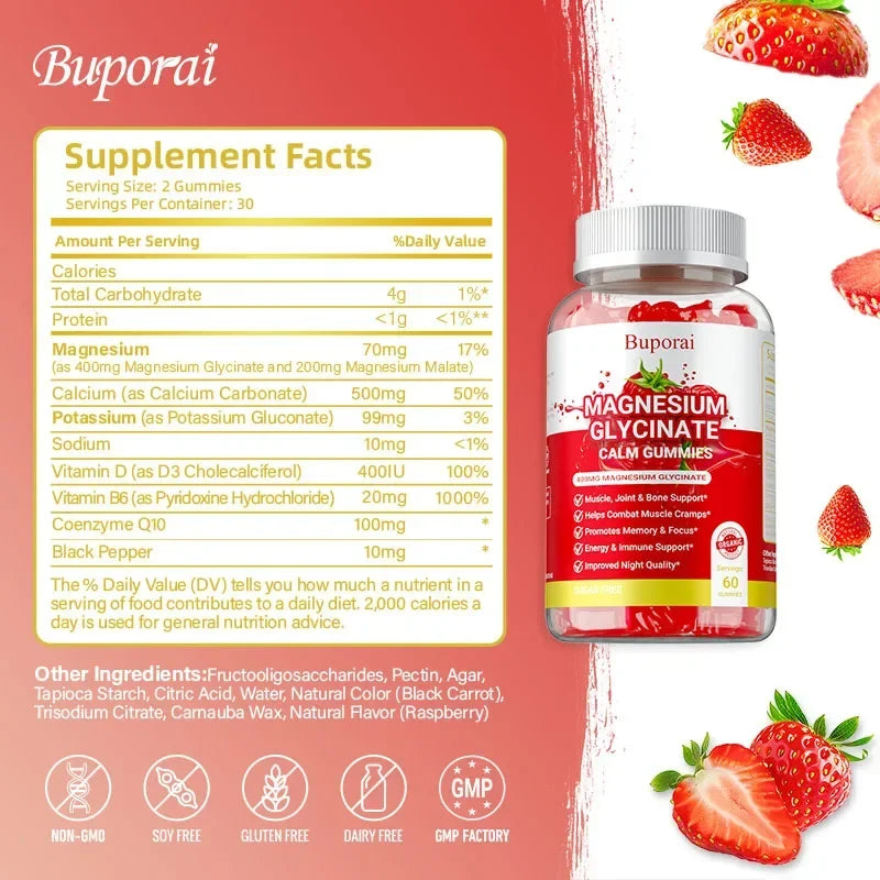 Magnesium Glycinate Gummies - Improve Sleep, Promote Physical and Mental Relaxation, and Reduce Leg Cramps and Muscle Pain