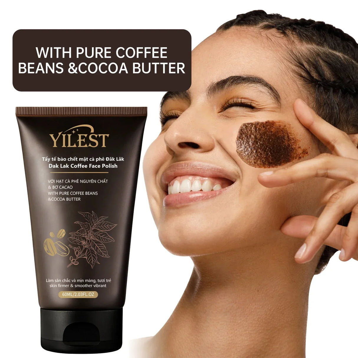 2-in-1 Exfoliating Face & Body Scrub 60g - Removes Dead Skin & Blackheads, Moisturizes, Brightens & Repairs for Smooth Skin.