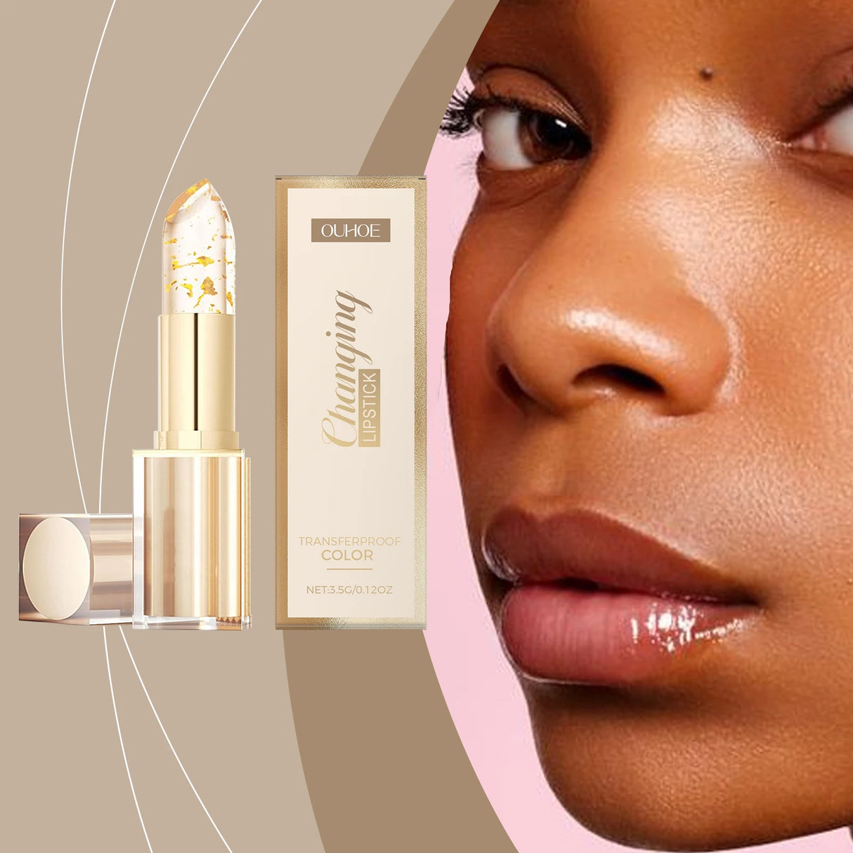 24K Gold Foil Vitamin E Lip Balm Crystal Jelly Lipstick,Moisturizing Lip Care for Dry Lips,Long-Lasting Hydrating Tint