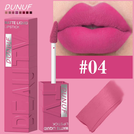 DUNUF 8-Color Matte Velvet Smooth Easy-to-Apply Square Tube Lip Gloss Waterproof Three-Dimensional Plumping Lipstick