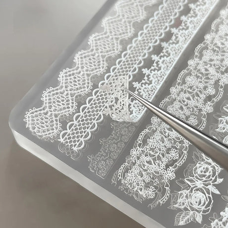 1Pcs 3D Lace Rose Silicone Nail Art Molds Hollow French Checkered Charms Nails Templates DIY Sexy Elegant Laces Manicure Mold Tr