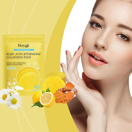 Turmeric Kojic Acid Cleansing Pads 40 Counts, Turmeric Face Scrub Pads Exfoliating Face Body To Help Balance Skin Oil And Water