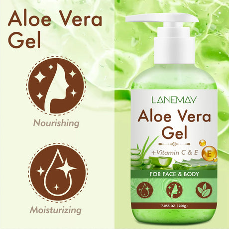 Vitamin C and E Aloe Vera Gel For Face & Body Hydrating Moisturizing Repairing Sunburn Relief Acne Care For Sensitive Skin 200g
