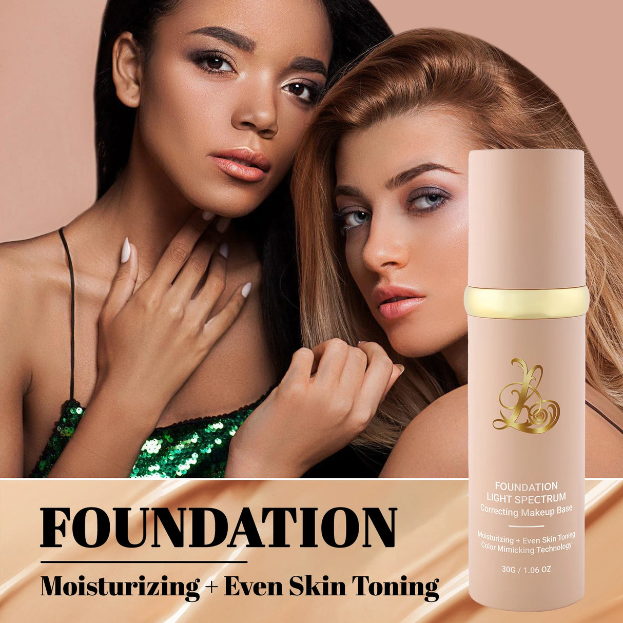 3-in-1 Smart Foundation 30g - Sunscreen, Concealer & Color Match, Light Spectrum Tech for Even Tone & UV Protection.