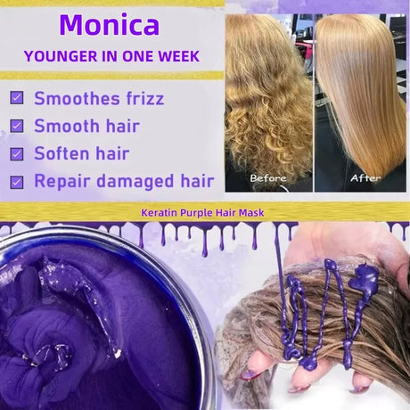 Purple Keratin Hair Mask  Fast Repair Damaged Frizzy Hair Soft Smooth Shiny Nutrition Deep Moisturize Nourishing Hair Care 100g