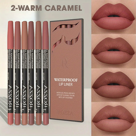 6 PCS/SET Ultra-Fine Wood Lip Liner Set - Nude Brown Collection, Velvet Matte Long Lasting Waterproof 18 Colors Lip Combo
