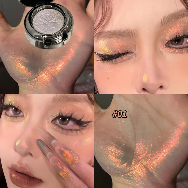 3D Butterfly Embossing Chameleon Eyeshadow Monochrome Metallic Changing Shiny Glitter Blue Purple Highlight Eye Makeup Festivals