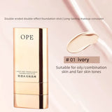 OPE Foundation Stick with Built-in Brush, Light Sheer Water-Glass Finish, Moisturizing 2-in-1 Concealer, Long Lasting Coverage