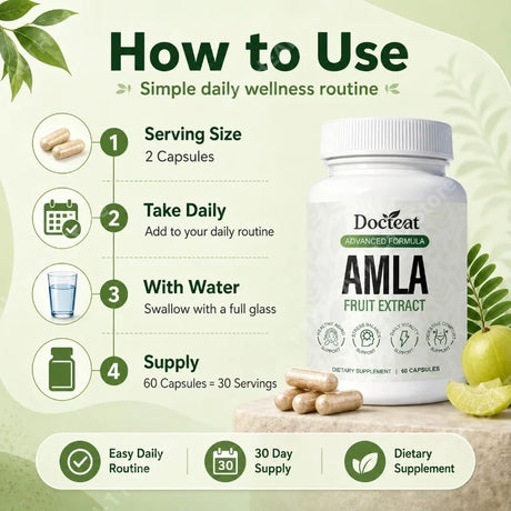 Docteat Amla Fruit Extract Capsules Daily Energy Stress Balance Skin Vitality Support for Men and Women 60 Capsules