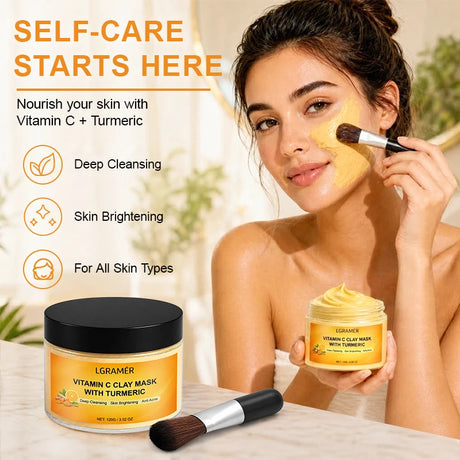120g Turmeric Clay Mask, Deep Cleansing Formula, Effectively Controls Oil, Tightens Pores, Fades Dull Complexion and Rough Skin
