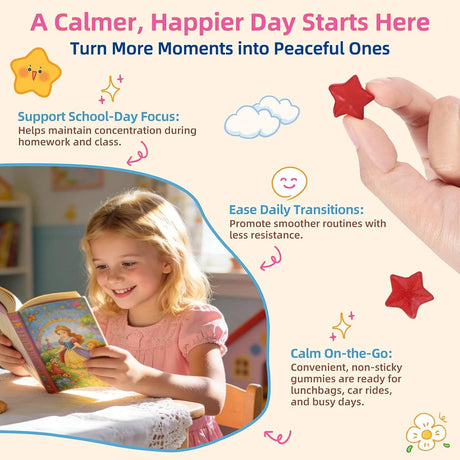 Saffron Gummies for Kids, with Passion Flower, Saffron Extract & GABA, Calm Mood Support Supplement for Focus & Relaxation, Mood