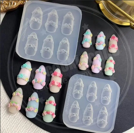 1Pcs Cake Cream Lace Heart Silicone Nail Mold Sweet Y2K Nail Art Decorations Template DIY Design Transparent Manicure Stencils 1