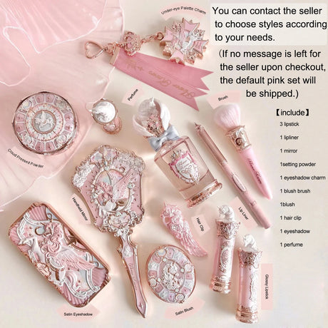 Flower Knows Knight Unicorn Makeup Set Eyeshadow Blush Lipstick Loose Powder Long Lasting Fantasy Princess Beauty Kit Cosmetics
