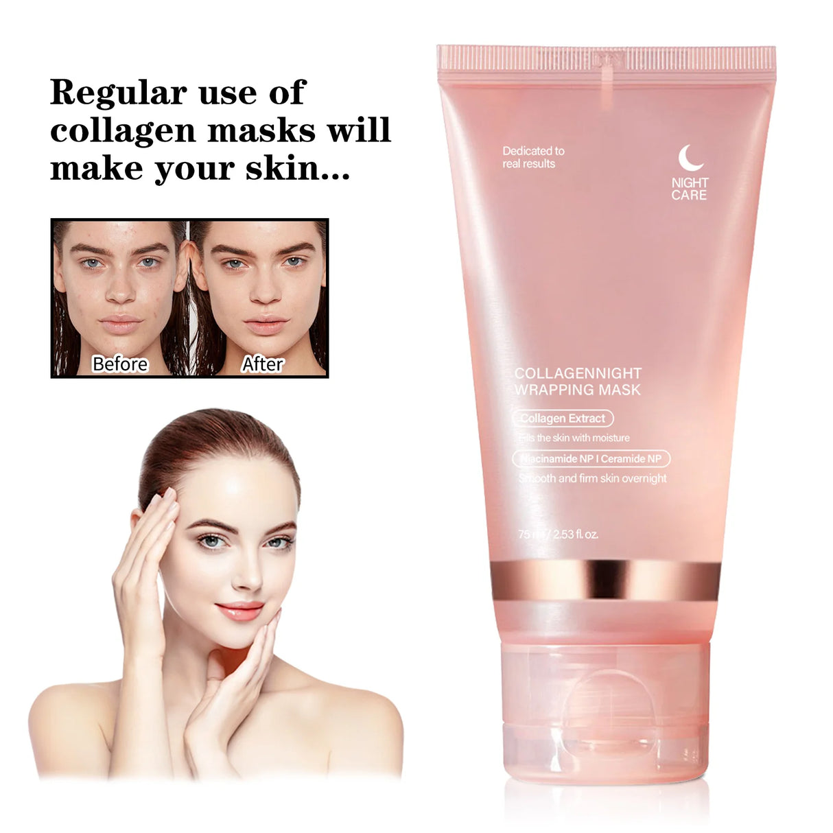 Overnight Collagen Firming Mask 75ml - Deep Moisturizing Pulling Formula for Smooth, Radiant Skin by Morning Wake-Up Glow.