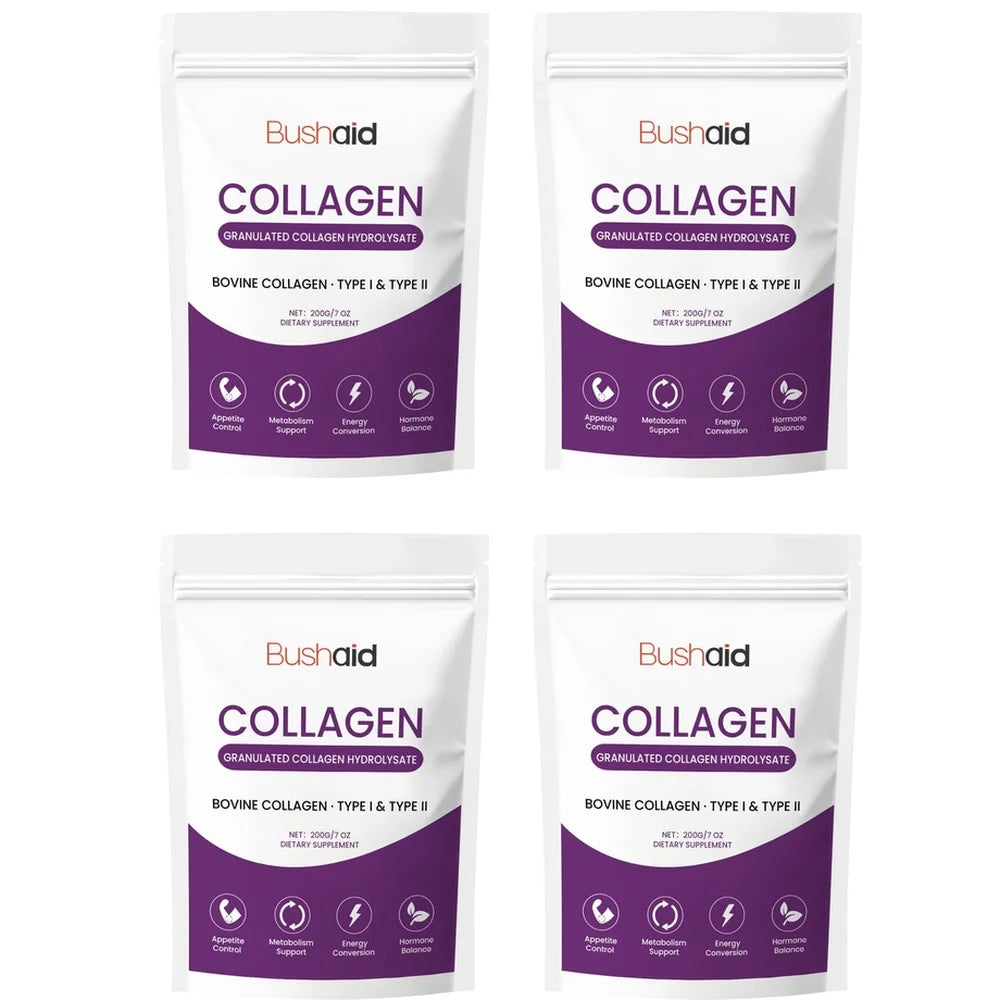BushAid Collagen Peptide Powder, Bovine Type I & Type II Collagen, Granulated Hydrolysate, Easy To Mix, 200g 30 Servings