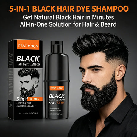 East Moon Men's Black Hair Dye Shampoo Fast Coloring Removal White Gray Hair Long Lasting Nourishing Natural Beard Dye Shampoo