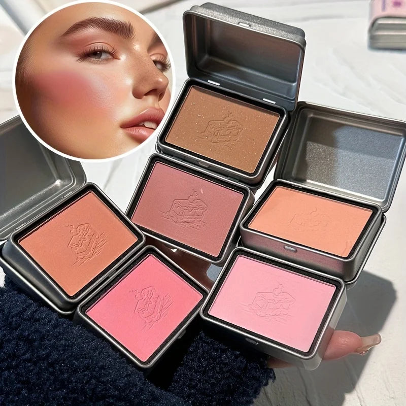 Herorange 6 Colors Iron Box Blush Palette Matte and Fine Shimmer Low Saturation Waterproof Long Lasting Easy to Apply