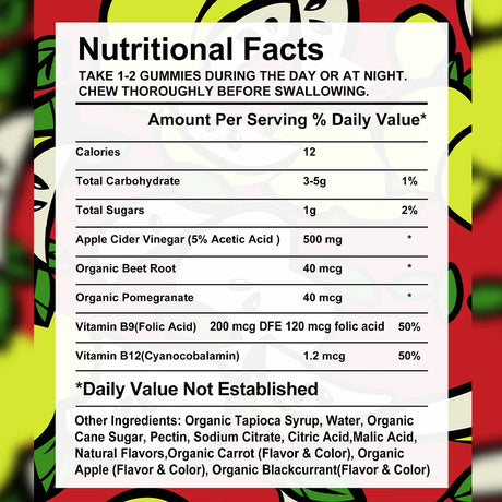 Apple Cider Vinegar Gummies with Vitamins B9, B12 and Organic Beetroot Extract to Support Healthy Weight Management