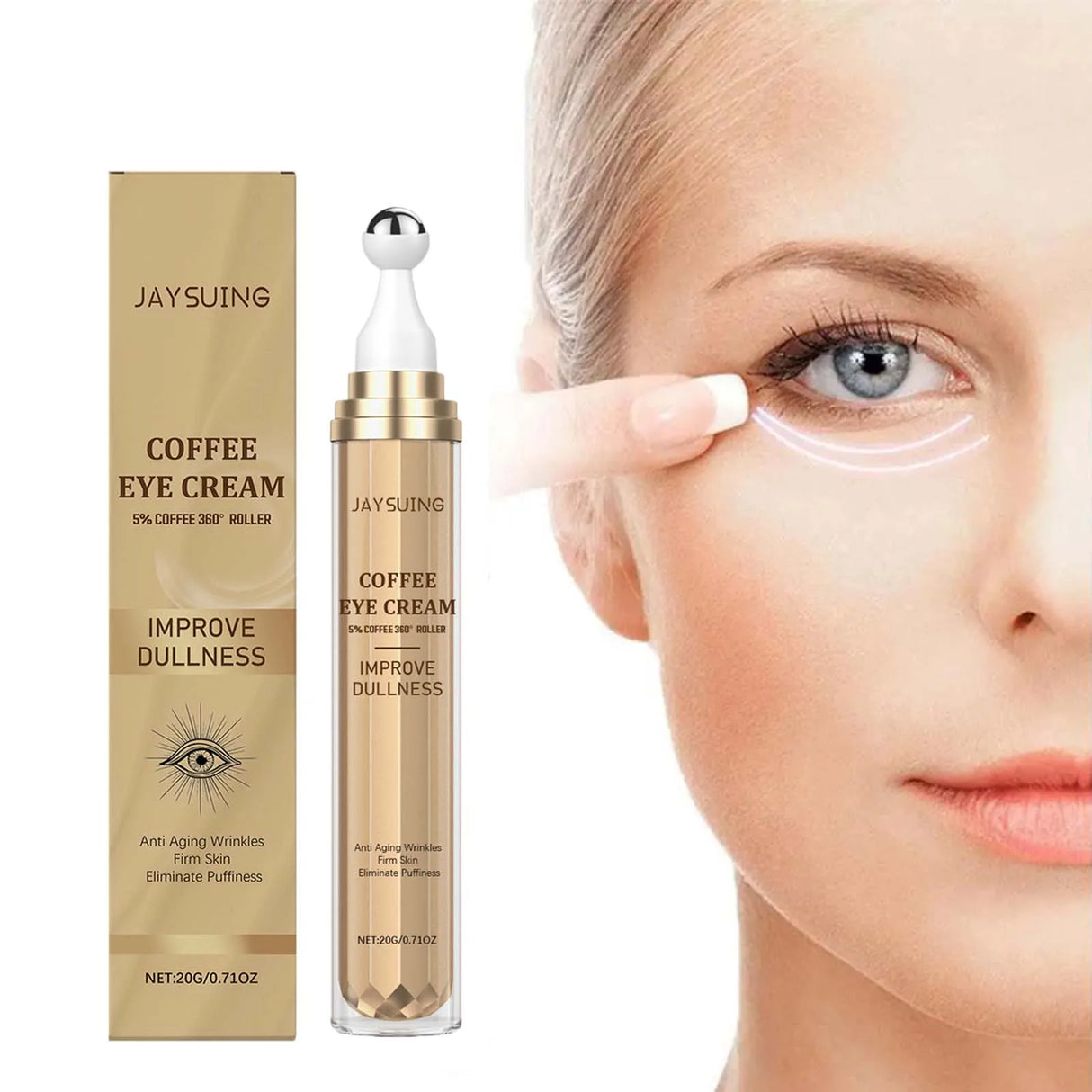 Caffeine Firming Eye Cream Fade Dark Circles Anti-Puffiness Lighten Fine Lines Under The Eyes Remove Eye Bags Roller Eye Massage
