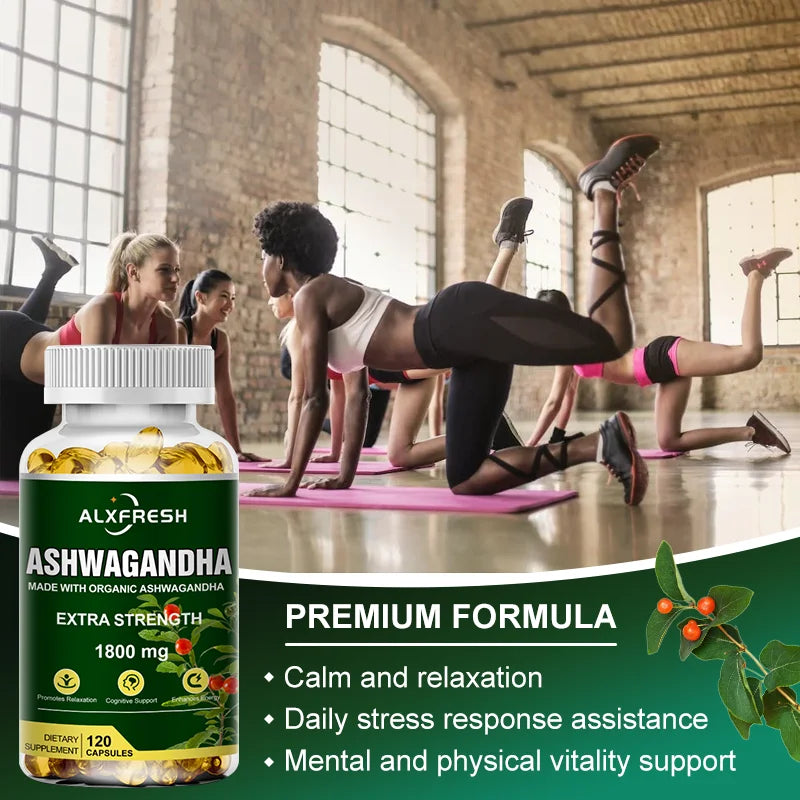 Alxfresh Pure Ashwagandha Root Extract Capsules 1800mg for Natural Mood, Stress, Focus, Brain, Energy , Sleep Health Support