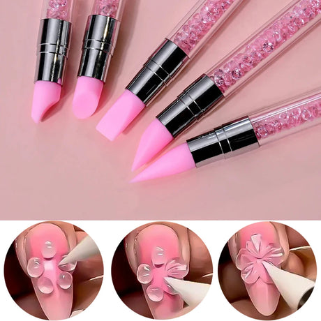 1/5pcs Double Head Silicone Nail Art Dotting Pen Rhinestone Gem Picker Wax Pencil Nail Dotting Tools Polishing Drawing Nail Tool