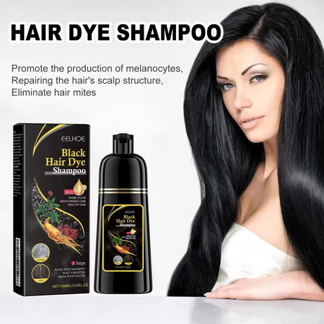 Black Hair Colouring Shampoo 3 in 1 Natural Herbal Essence Instant Colouring Shiny Hair Dye Shampoo Cleaning Nourishing Hair for Covering White