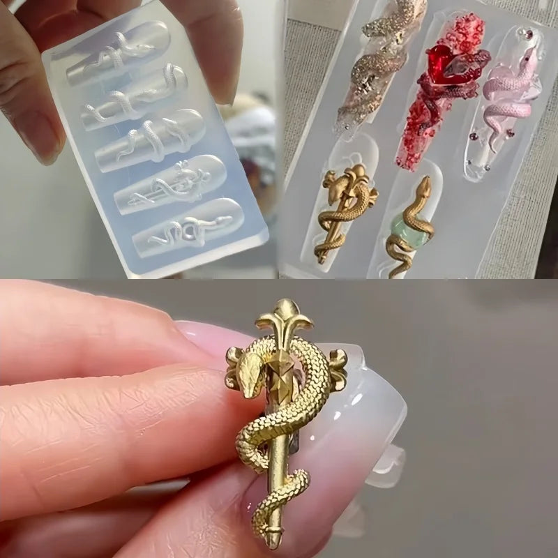 1 Pc Snake Pattern Silicone Nail Mold 3D Stereoscopic Nails Art Decorations DIY Manicure Tool Nail Template Mold