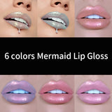 6 Colors Laser Holographic Lip Gloss Liquid Lipstick Mermaid Pigment Longlasting Glitter Lipgloss Waterproof Metallic Lip Makeup