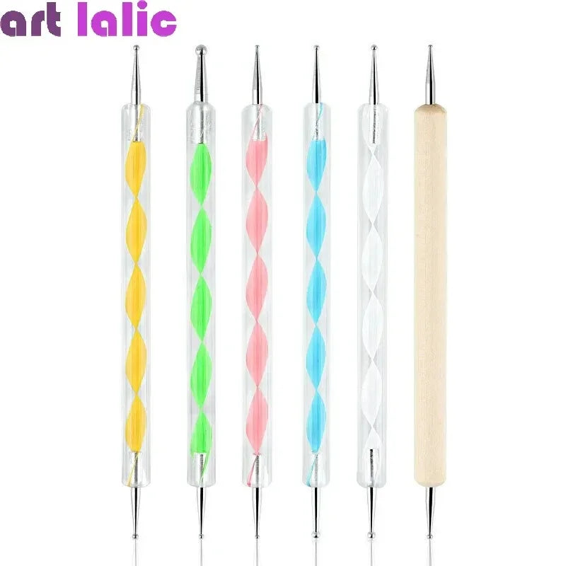 Professional Dual-Use Nail Art Dotting Pen Manicure Tool for Creative Design - Swirl Wood Marbleizing Steel Rhinestones