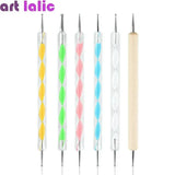 Professional Dual-Use Nail Art Dotting Pen Manicure Tool for Creative Design - Swirl Wood Marbleizing Steel Rhinestones
