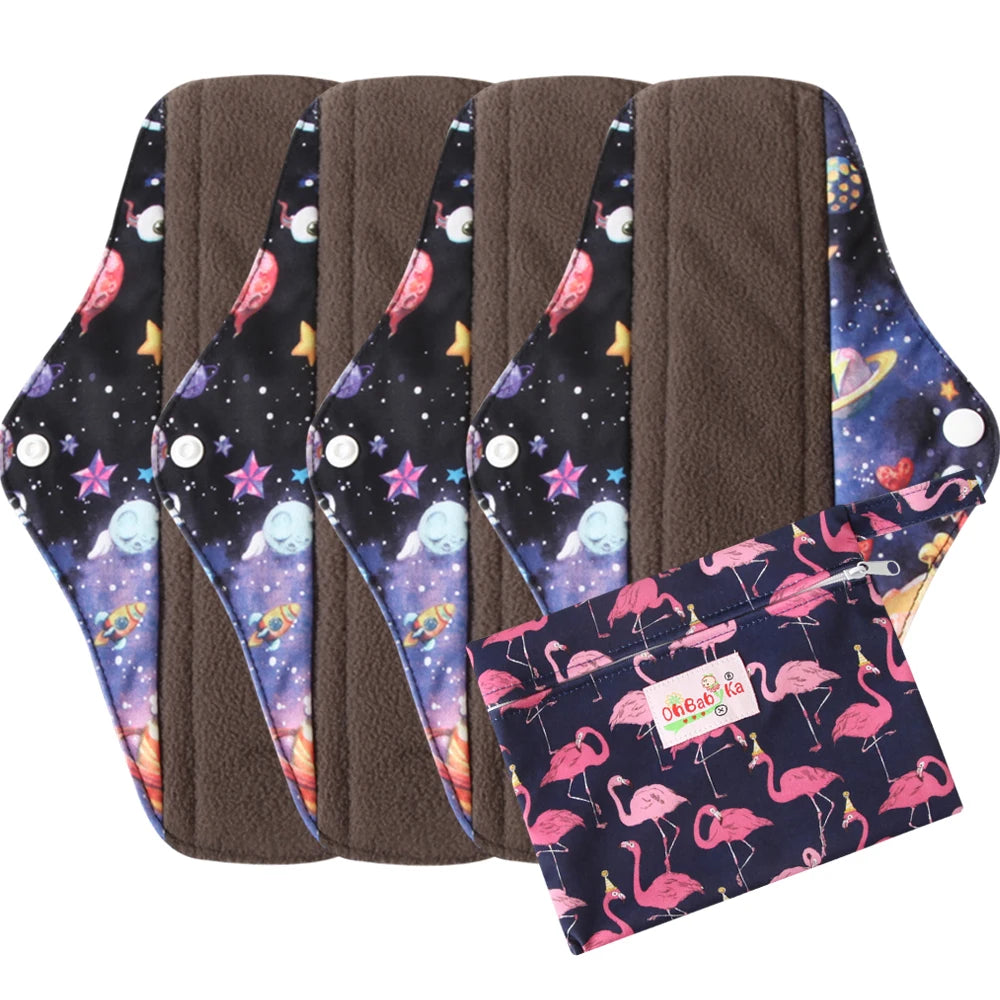 5pcs Set 4pcs Bamboo Reusable Sanitary Pads Washable Absorbent Cloth Menstrual Pads+1pc Bonus Free Mini Wet Bag
