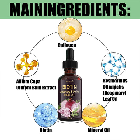 Rosemary & Onion Hair Oil with Biotin Complex - Nourishing Formula for Softer Hair - Heat Styling Support