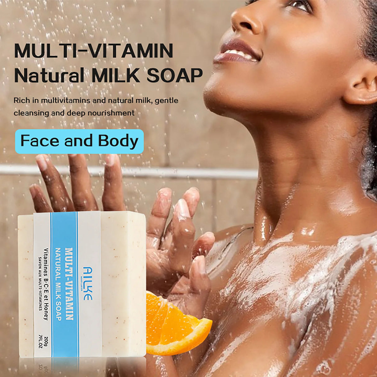 AILKE Multivitamins Natural Milk Soap, Brightening, Nourishing And Firming Skin, Gentle Cleansing, For Face, Body, 200g/7 oz