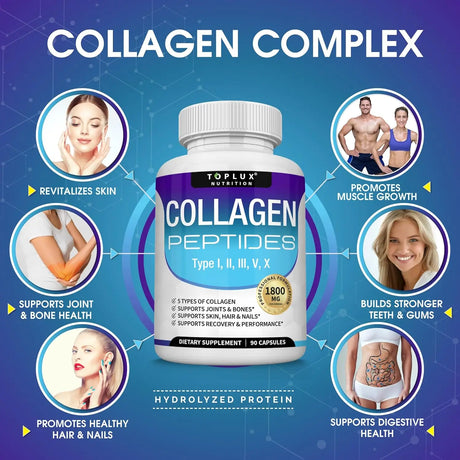 Premium Collagen Peptides Supplement 1500mg Collagen Peptides Complex for Hair, Nails, Skin, Bone & Joint Health - 90 Capsules