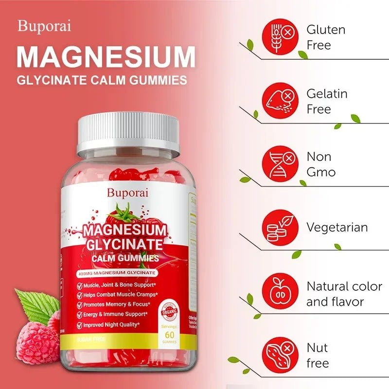 Magnesium Glycinate Gummies - Improve Sleep, Promote Physical and Mental Relaxation, and Reduce Leg Cramps and Muscle Pain