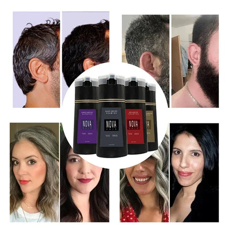 200ml Nova Hair Dye Shampoo 3-in-1 Hair Coloring Shampoo Instant Dye Shampoo Men Women Natural Fast White Hair Dyed Black Hair