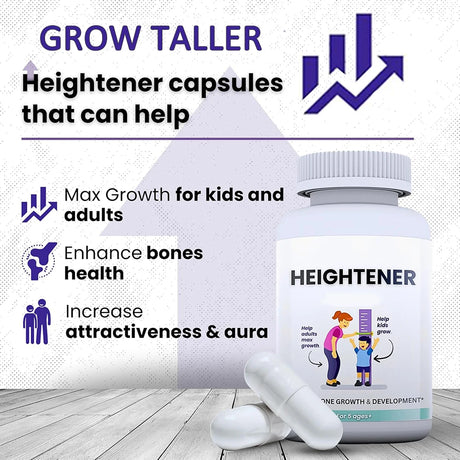 Heightener - Natural Height Growth Supplement for Kids, Teens and Adults to Increase Bone Strength and Grow Taller, Height Pills