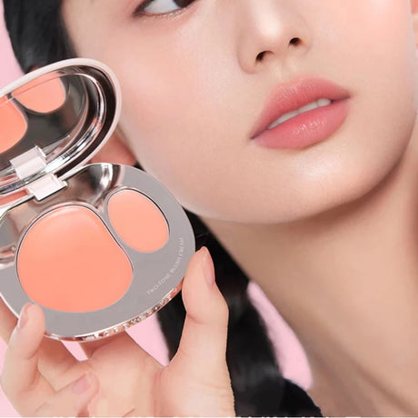 Foreverkey Double Color Blush Plate Water Light Blusher Highlight Cream Long Lasting Natural Brighten Peach Pink Rouge Makeup