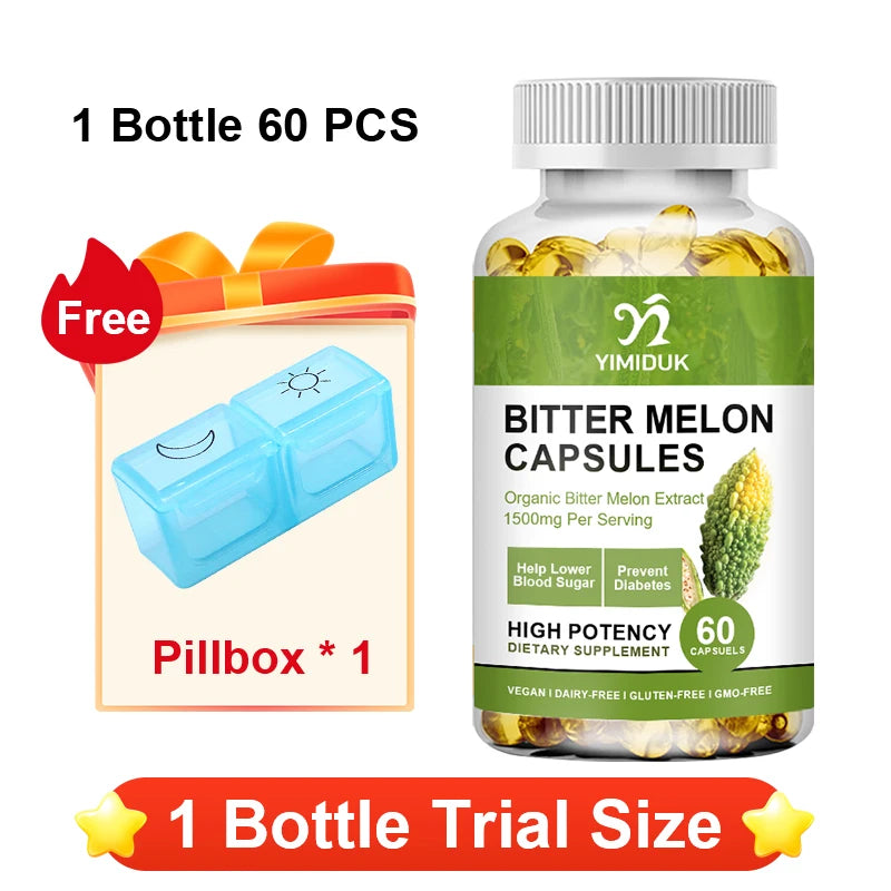 Pure Bitter Melon Capsules, with Ginseng & Chromium, Support Pancreatic Health, Glycemic Stability, Daily Energy & Vitality