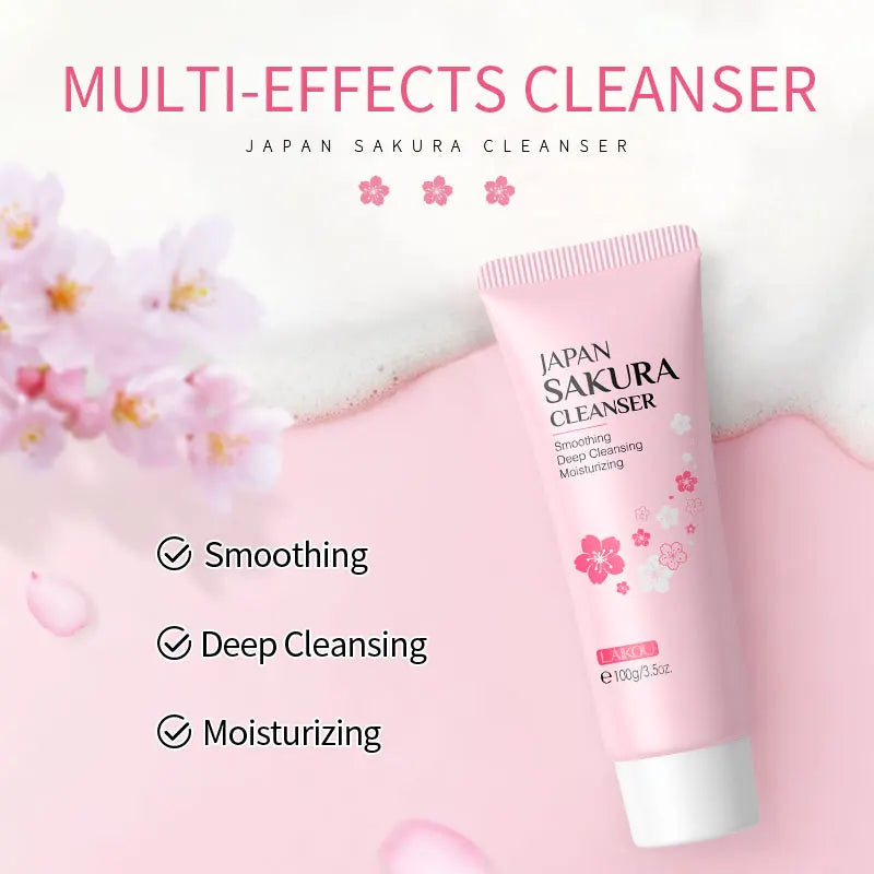 LAIKOU Japan Sakura Facial Cleanser Oil Control Cleansing Face Wash Cream Pore Clean