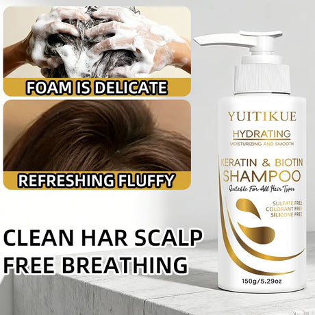 YUITIKUE Keratin & Biotin Hydrating Shampoo | Natural Gentle Formula, Daily Hair Care 150g