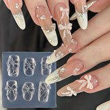 Lace Bowknot Nail Art Mold, French Manicure Silicone Stencil for DIY Nail Decoration, Nail Design Tool, Nail Printing Template