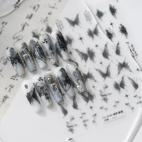 3D Embossed Butterfly Nail Art Stickers Decals Self-Adhesive Nail stickers 5D Black Butterfly Nail Supplies