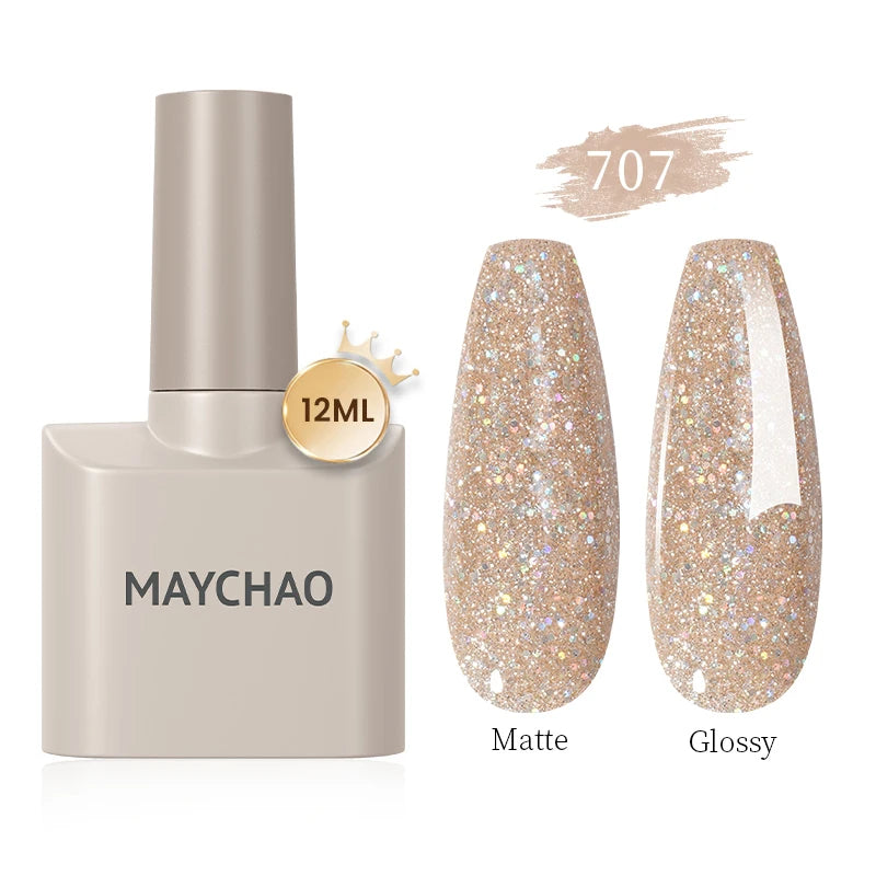 MAYCHAO Gel Nail Polish 12ML Full Coverage Base Top Coat Soak Off Gel Polish UV LED Gel Semi Permanent Varnishes Design Nail Art