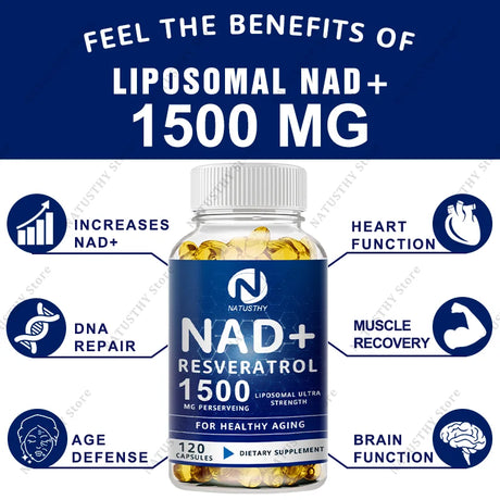 1500MG NAD+ Supplement - With Trans-Resveratrol, Natural Energy, Anti-aging & Cellular Health, Strengthens The Immune System
